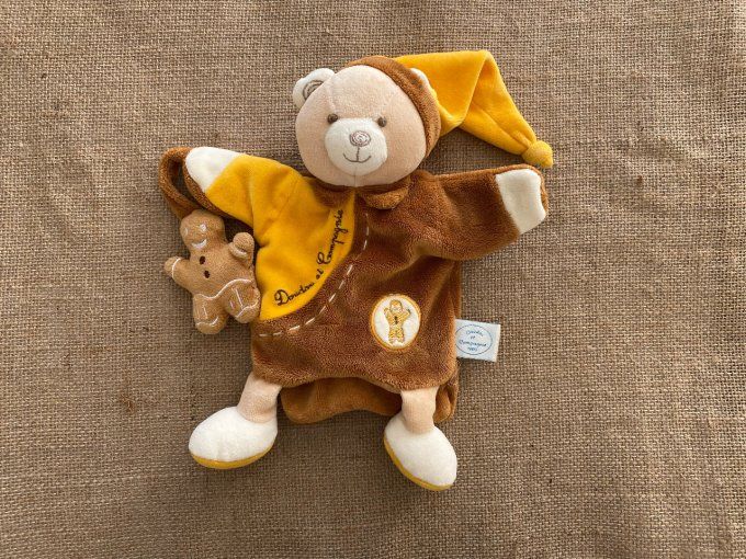 Doudou marionnette ours pain d'épice biscuit marron et orange Doudou et Compagnie d'occasion