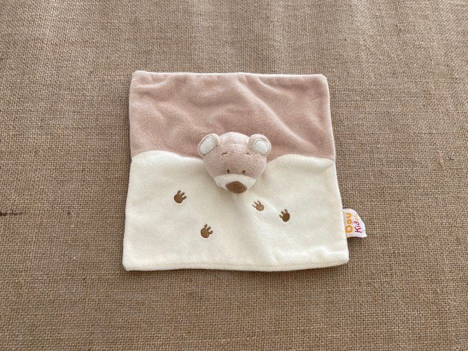 Doudou plat ours beige crème empreintes Doukidou d'occasion
