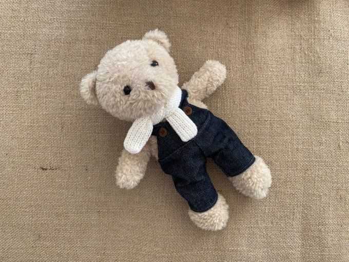 Peluche ours brun et des vêtements pour l'habiller bonnet écharpe salopette Egmont Toys d'occasion