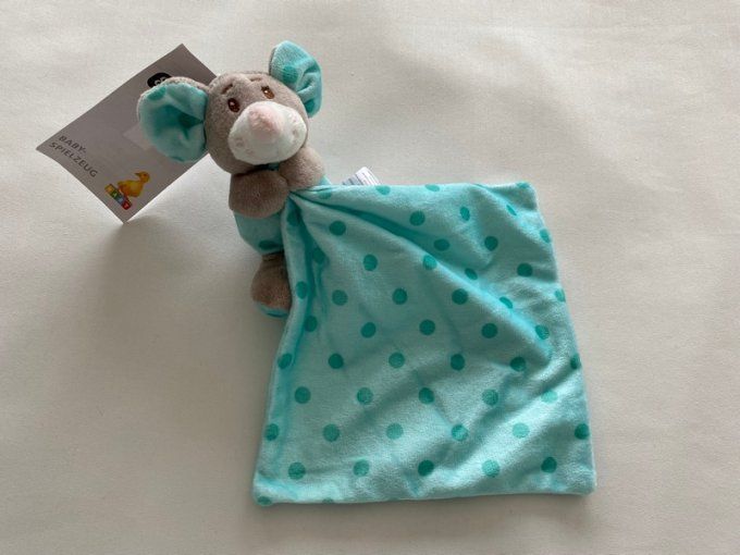Doudou mouchoir souris gris vert pois vert foncé Ergee - Article Neuf