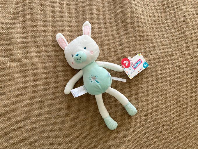 Peluche lapin vert menthe Les petits féeriques Gipsy - Article Neuf