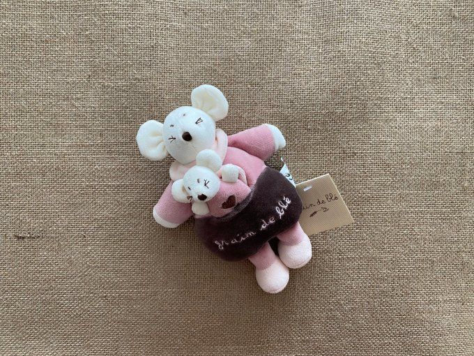 Doudou souris avec son bébé Grain de blé - Article Neuf