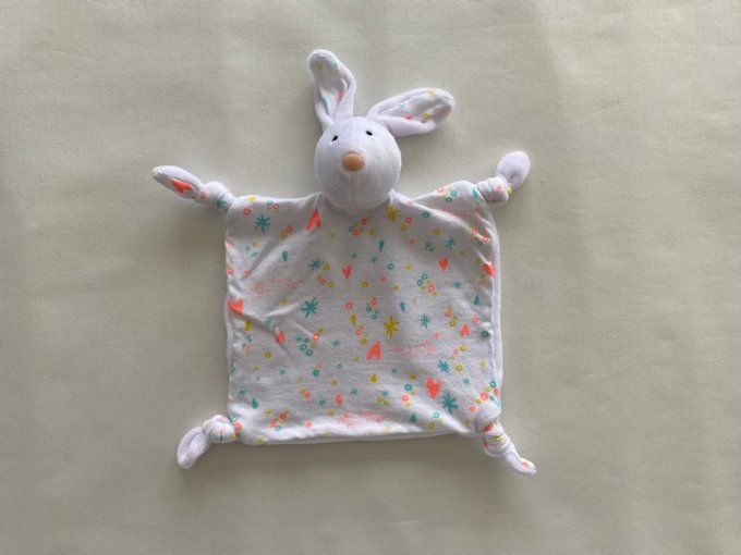 Doudou plat lapin blanc cœurs étoiles make a wish every night Grain de Blé d'occasion