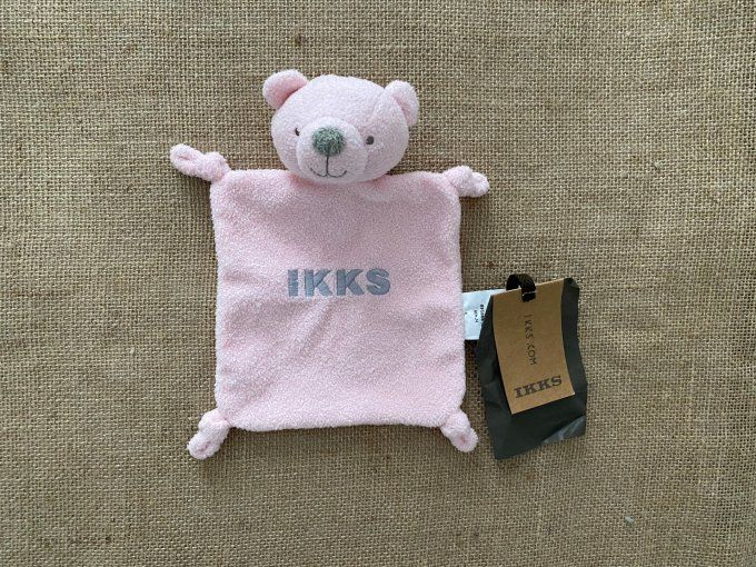 Doudou plat ours rose IKKS - Article Neuf