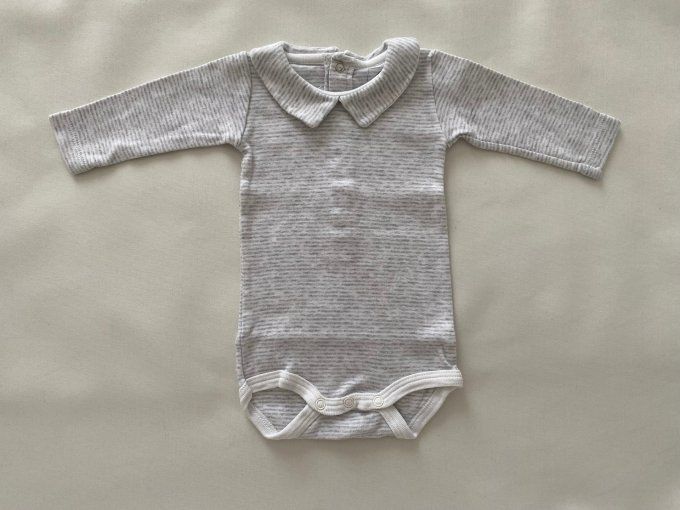 Body manches longues rayé blanc gris col Petit Bateau 0/1 mois d'occasion