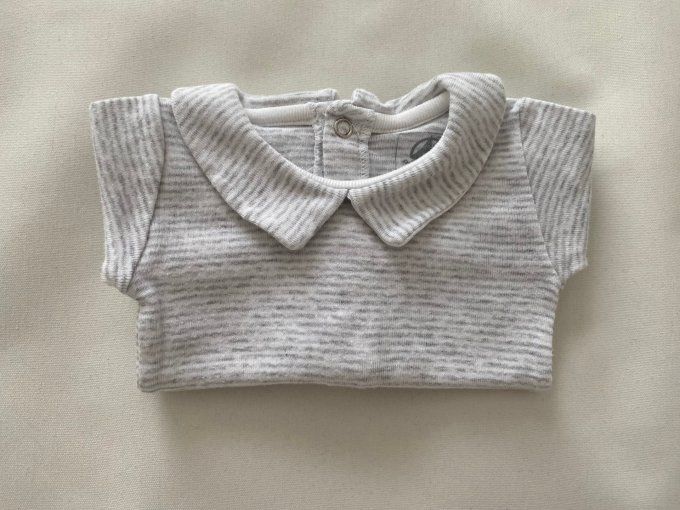 Body manches longues rayé blanc gris col Petit Bateau 0/1 mois d'occasion