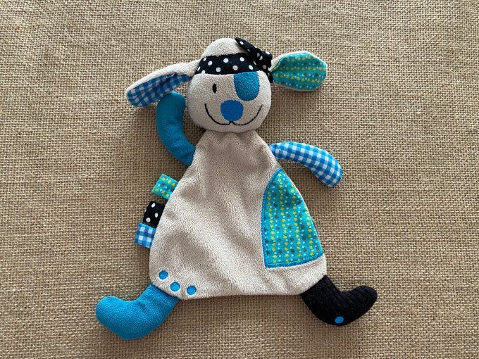 Doudou plat chien pirate bleu gris bandeau noir Influx d'occasion