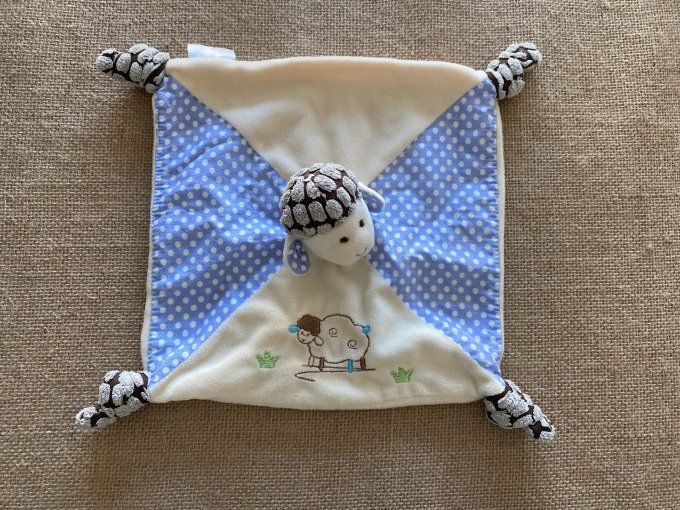 Doudou plat mouton beige bleu pois blanc Inwolino d'occasion