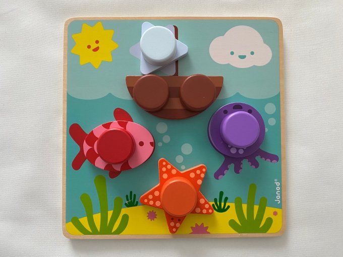 Jeu en bois j'apprends à visser aquatique Janod d'occasion  