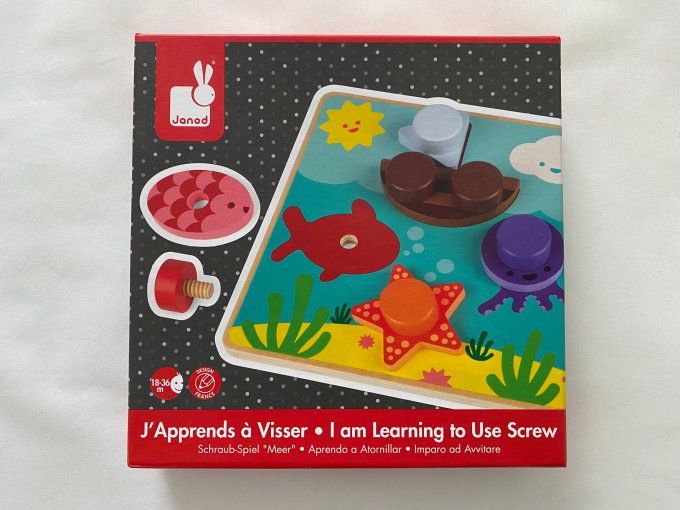 Jeu en bois j'apprends à visser aquatique Janod d'occasion