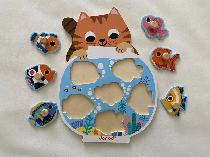 Puzzle boutons 6 pièces Aquarium Janod d'occasion 