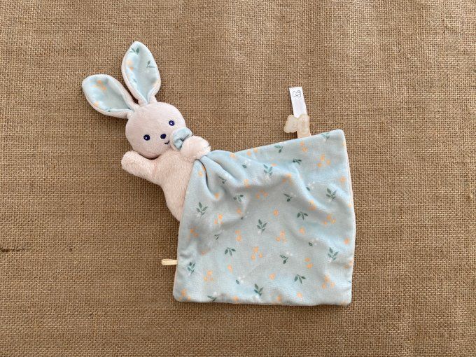 Doudou mouchoir lapin vert blanc motifs feuilles Kaloo d'occasion