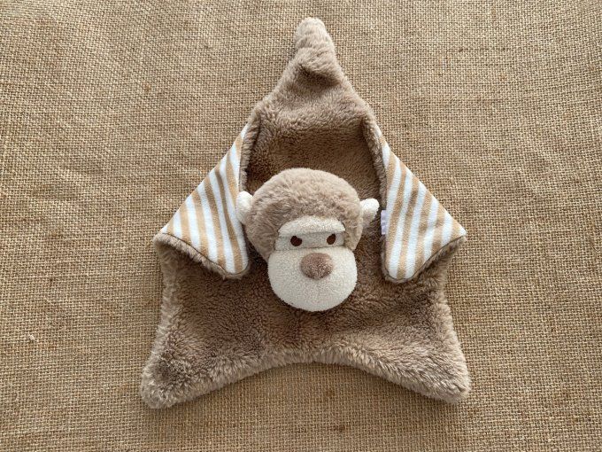 Doudou plat singe brun rayé brun et blanc Keel Toys d'occasion