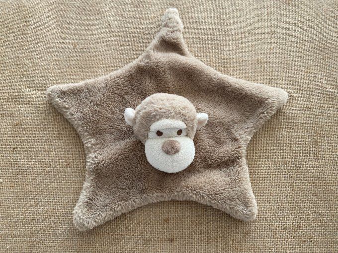 Doudou plat singe brun rayé brun et blanc Keel Toys d'occasion