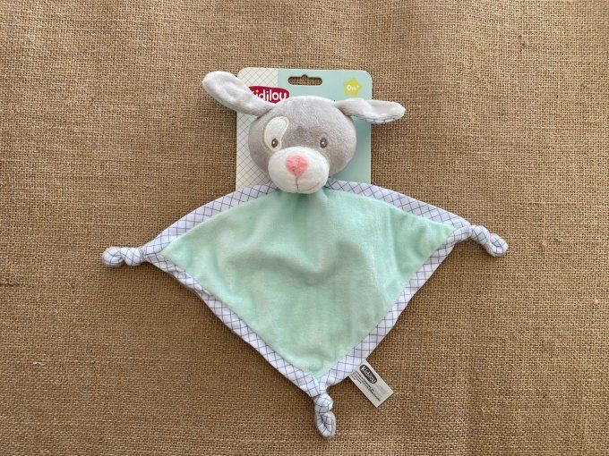 Doudou plat chien vert pale Kidilou - Article Neuf