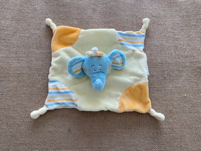 Doudou plat éléphant jaune bleu orange Kimbaloo d'occasion