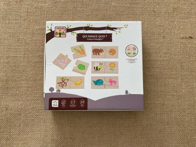 Puzzle en Bois 24 pièces Qui mange Quoi ? L'atelier du Bois d'occasion