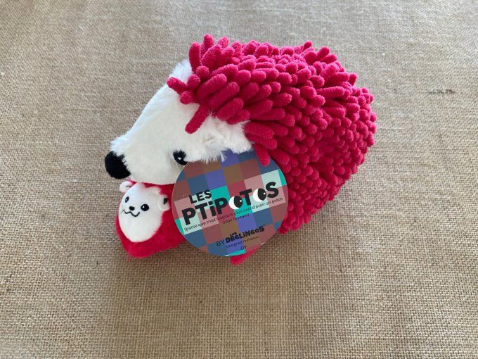 Peluche hérisson Piktou maman et son bébé betterave Les Ptipotos Les Déglingos - Article Neuf