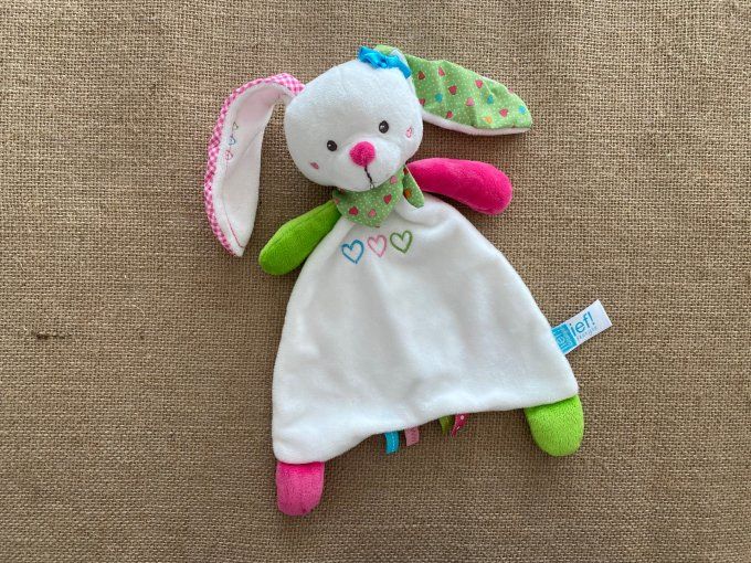 Doudou plat lapin blanc rose vert Lief Lifestyle d'occasion