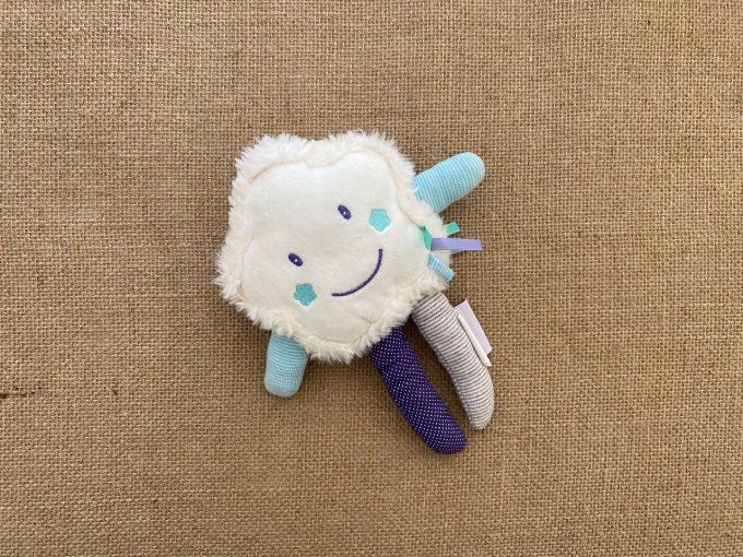 Doudou réversible étoiles bleu blanc Luc et Léa d'occasion
