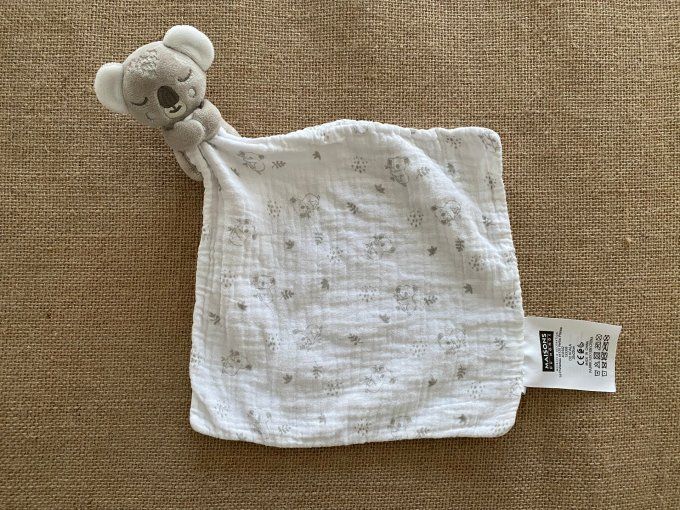 Doudou mouchoir koala gris lange blanc motifs koala Maisons Du Monde d'occasion