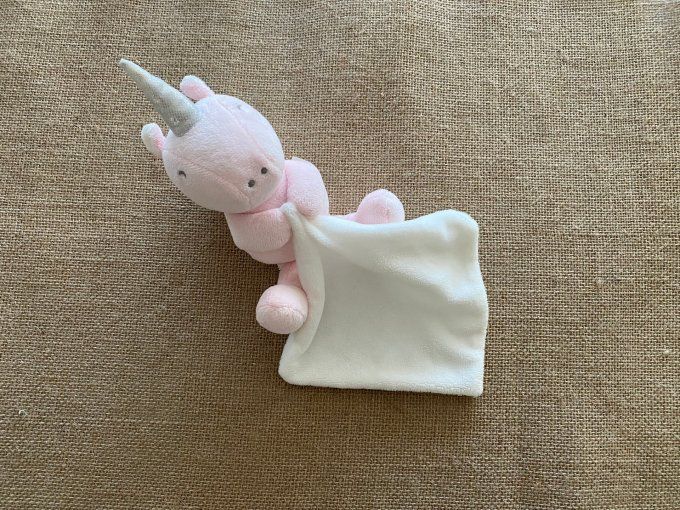 Doudou mouchoir licorne rose blanc Mes petits cailloux d'occasion