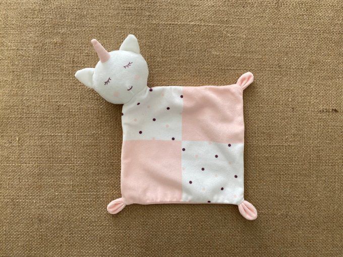 Doudou plat licorne blanc rose pois Mes petits cailloux d'occasion