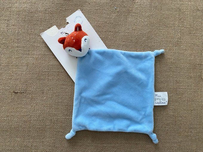 Doudou plat renard brun blanc bleu Mes petits cailloux - Article Neuf