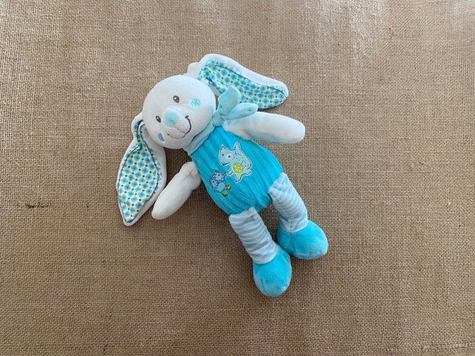 Doudou lapin bleu turquoise hibou renard Mots d'enfants d'occasion 