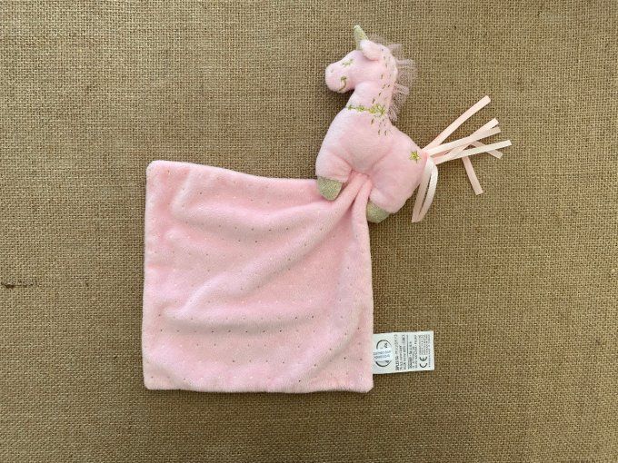 Doudou mouchoir licorne rose dorée Mots d'enfants d'occasion