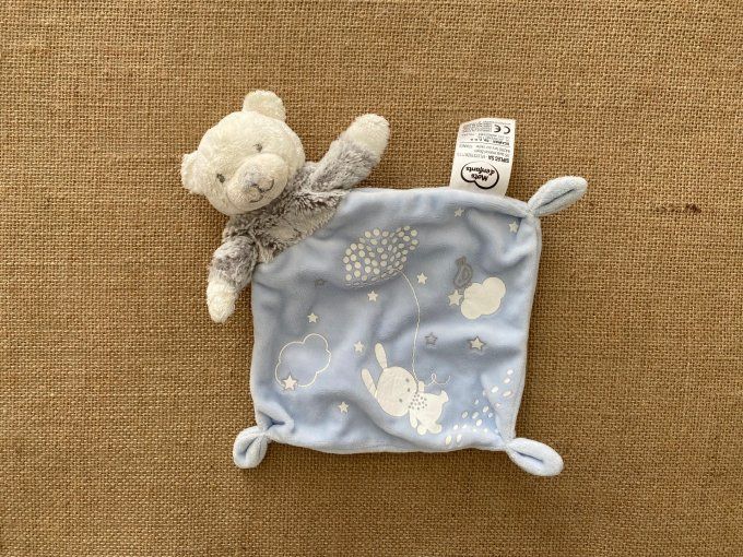 Doudou plat ours bleu gris capuche lapin Mots d'enfants d'occasion