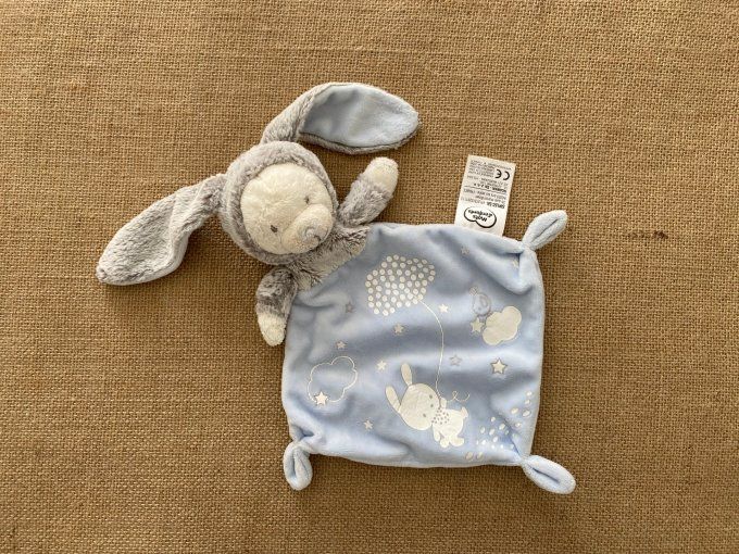 Doudou plat ours bleu gris capuche lapin Mots d'enfants d'occasion