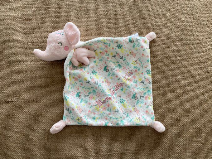 Doudou plat éléphant rose jaune vert Mon jardin d'été Mots d'Enfants d'occasion