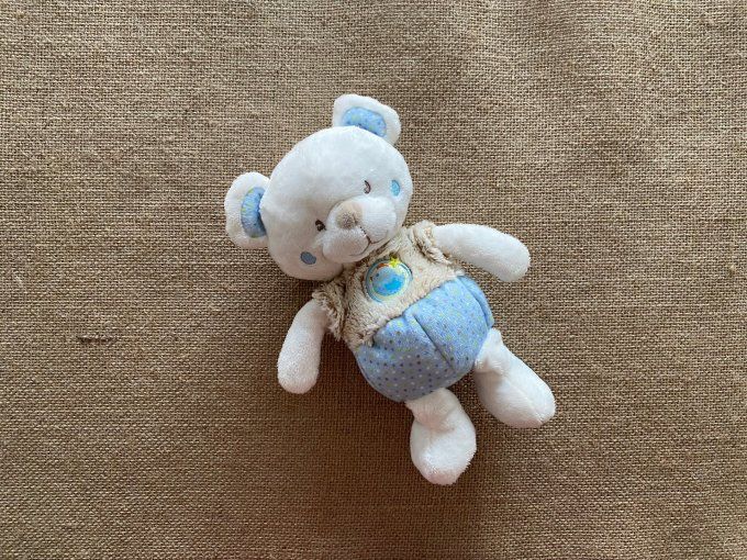 Doudou ours blanc bleu poussin Mots d'enfants d'occasion