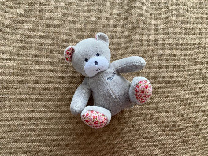 Doudou ours gris fleurs Musti Mustela d'occasion