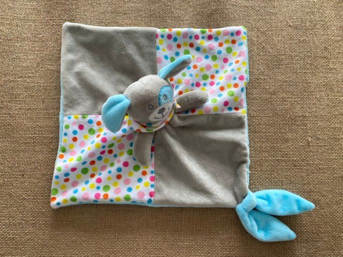 Doudou plat chien cocard gris bleu pois multicolores Nanjing ruifuitong d'occasion