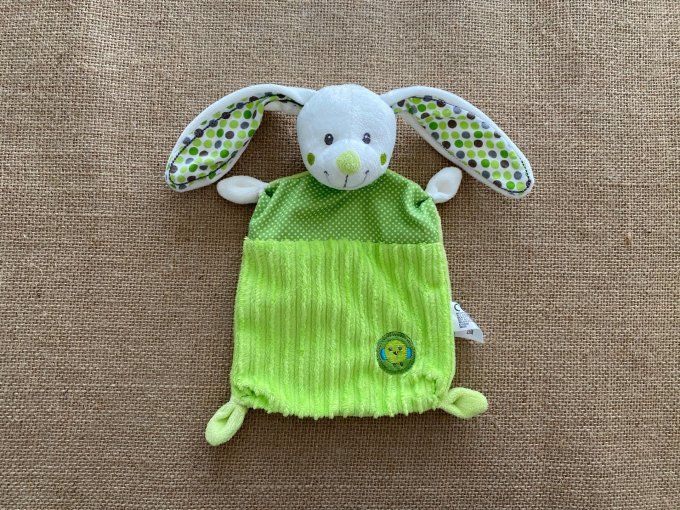 Doudou plat lapin vert oiseau Nicotoy d'occasion