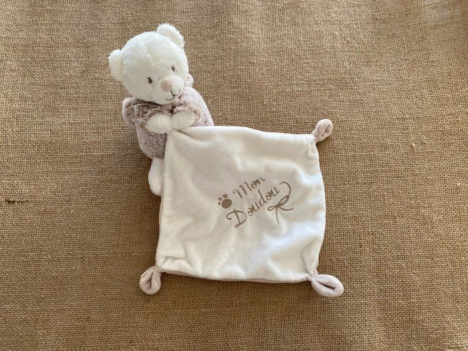 Doudou mouchoir lapin ours brun beige Mon Doudou Nicotoy d'occasion