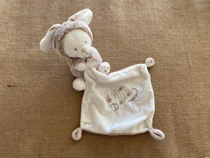 Doudou mouchoir lapin ours brun beige Mon Doudou Nicotoy d'occasion