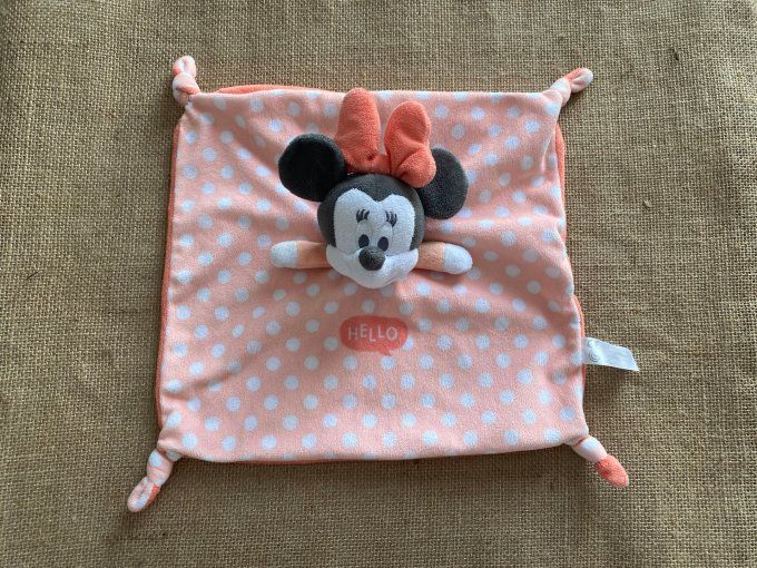 Doudou plat Minnie orange à ronds blancs inscription Hello Disney Nicotoy d'occasion