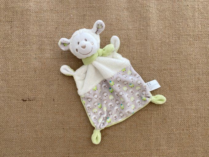 Doudou plat mouton vert beige écharpe verte Nicotoy d'occasion