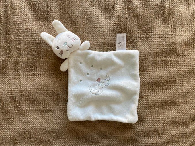 Doudou plat lapin blanc bleu coeur Nicotoy d'occasion