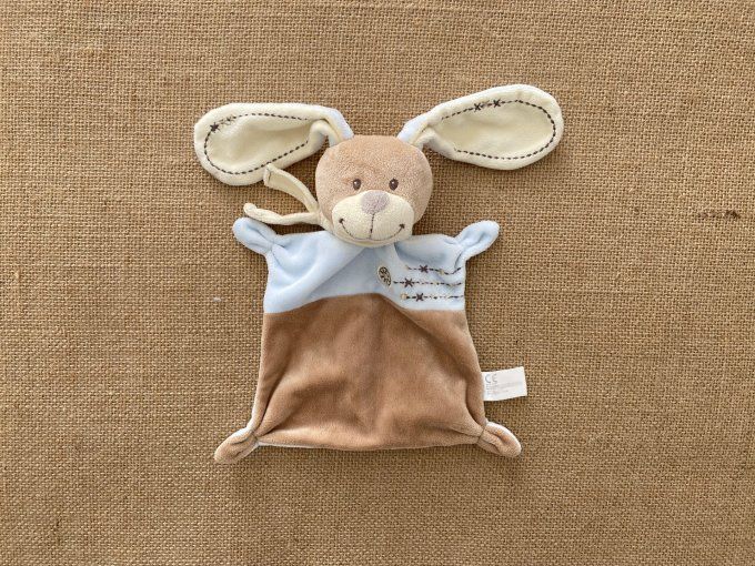 Doudou plat lapin bleu brun croix Nicotoy d'occasion
