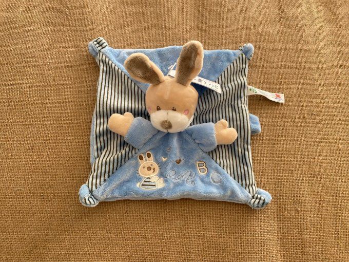 Doudou plat lapin bleu ABC Nicotoy - Article Neuf