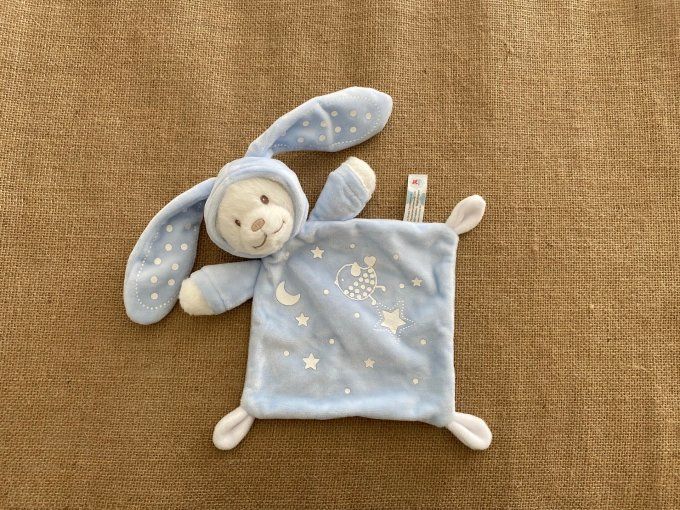 Doudou plat ours bleu déguisé en lapin étoiles lune Nicotoy d'occasion