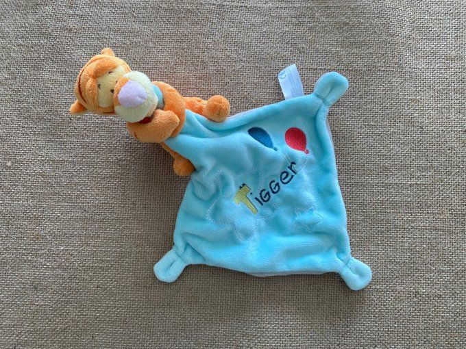 Doudou mouchoir Tigrou bleu gris ballons Tigger Nicotoy d'occasion