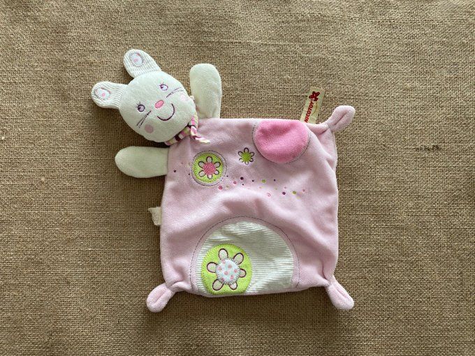 Doudou plat lapin rose écharpe rayée Nicotoy d'occasion