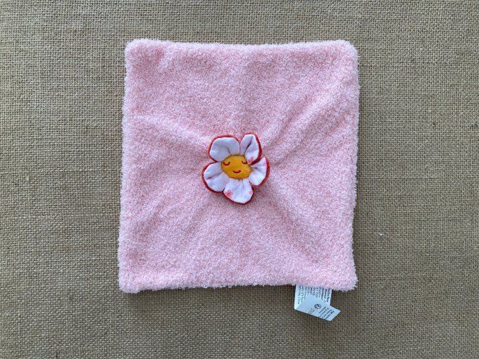Doudou plat rose fleur C09963A Ningbo Goolgi - Article Neuf