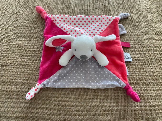 Doudou plat lapin velours rose gris étoiles pois rose Obaibi d'occasion