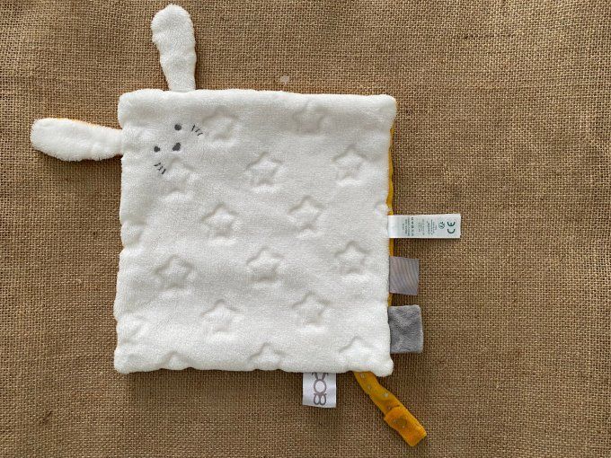 Doudou plat lapin blanc jaune étoiles Obaibi d'occasion